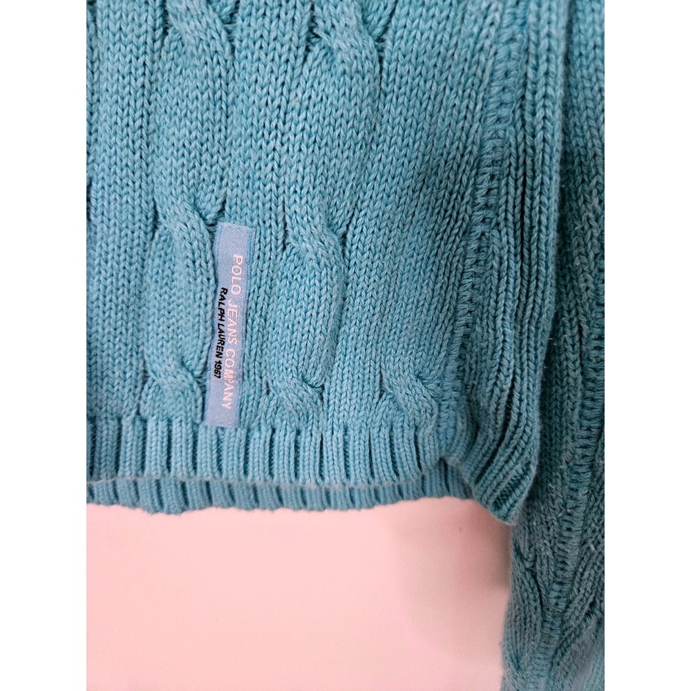 Polo Ralph Lauren Turquoise Cable Knit Sweater XL Blue Cotton Preppy Y2K - Picture 4 of 5
